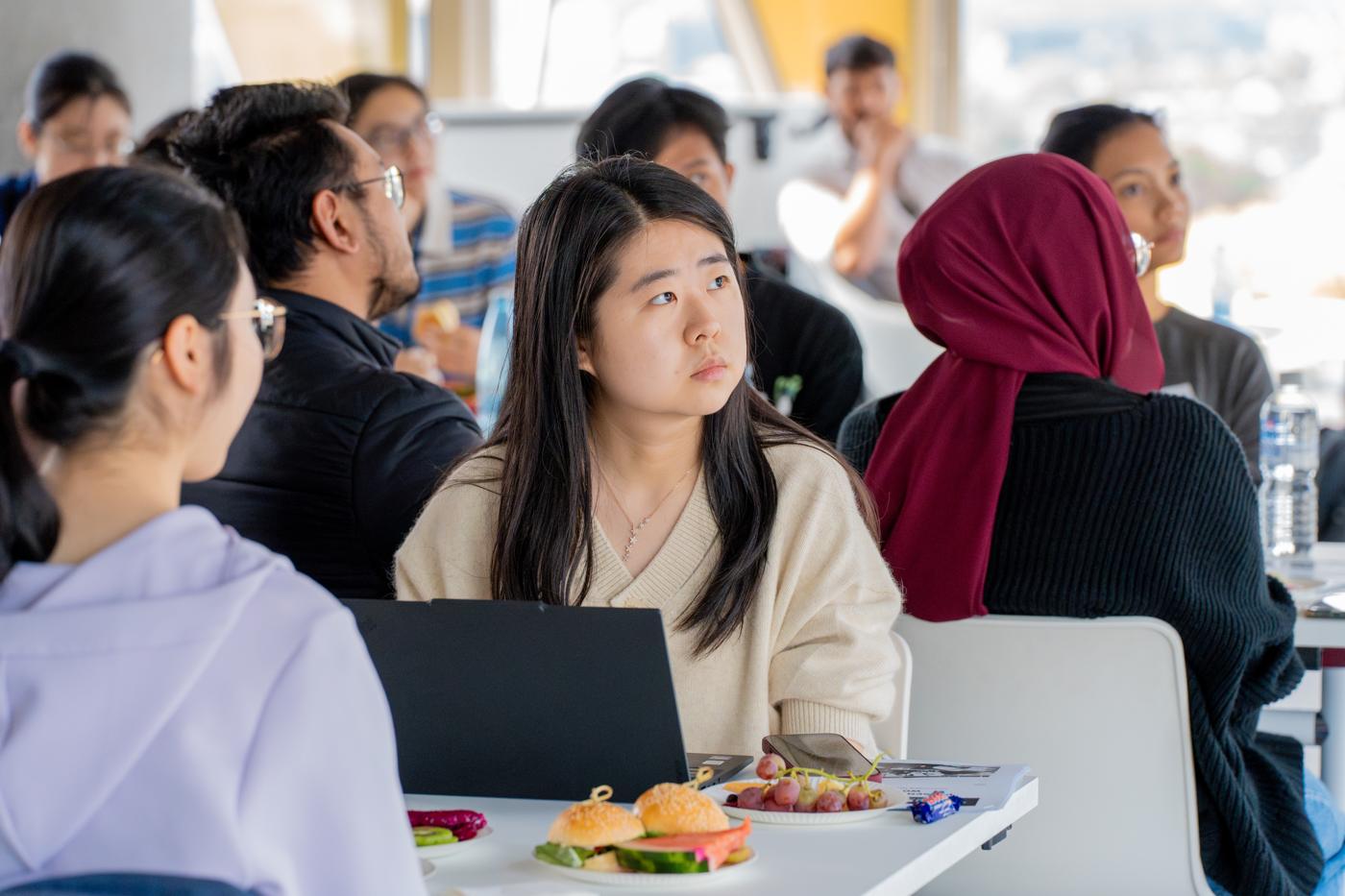 Students relaxing during a session
